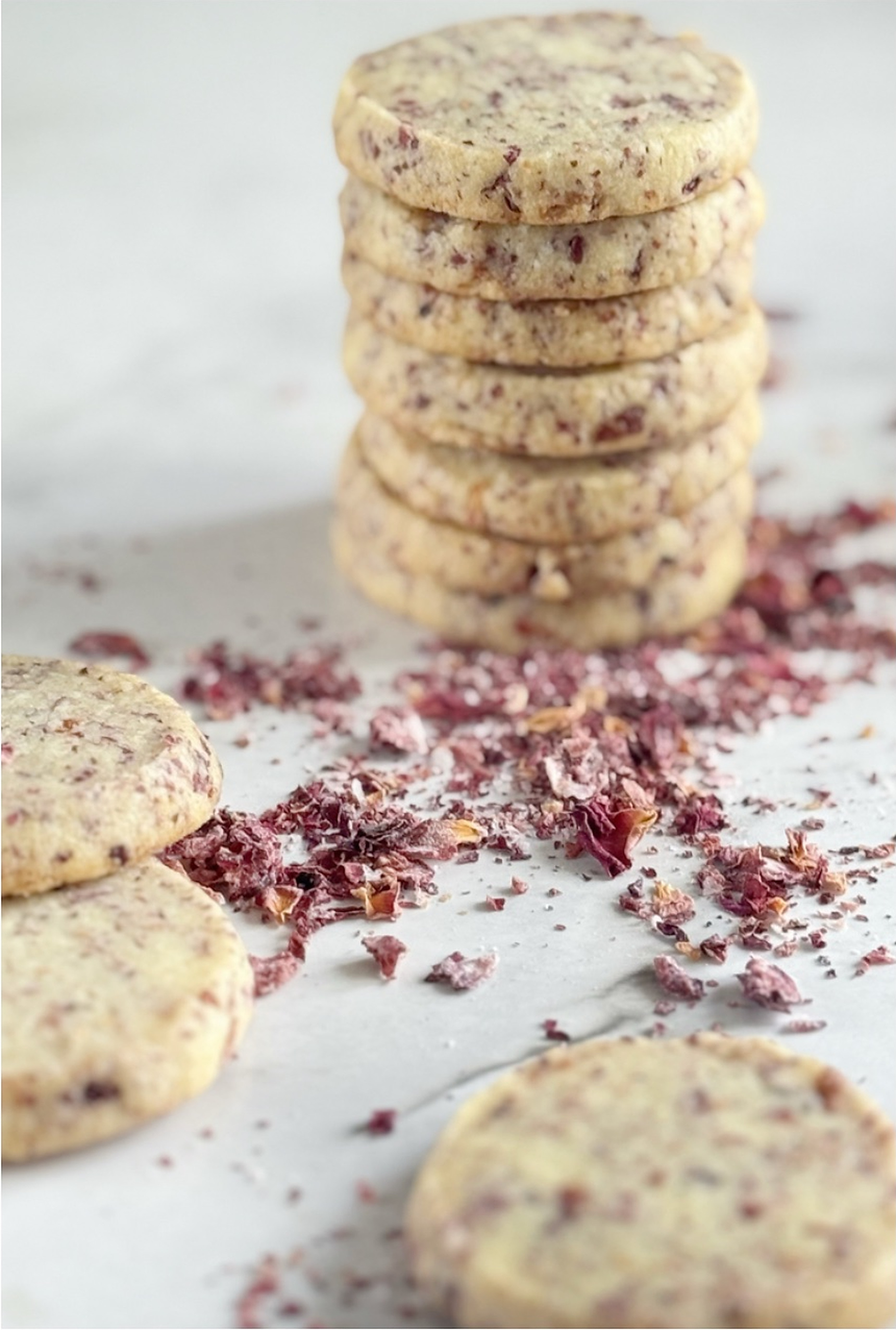 Stack of candied rose biscuits