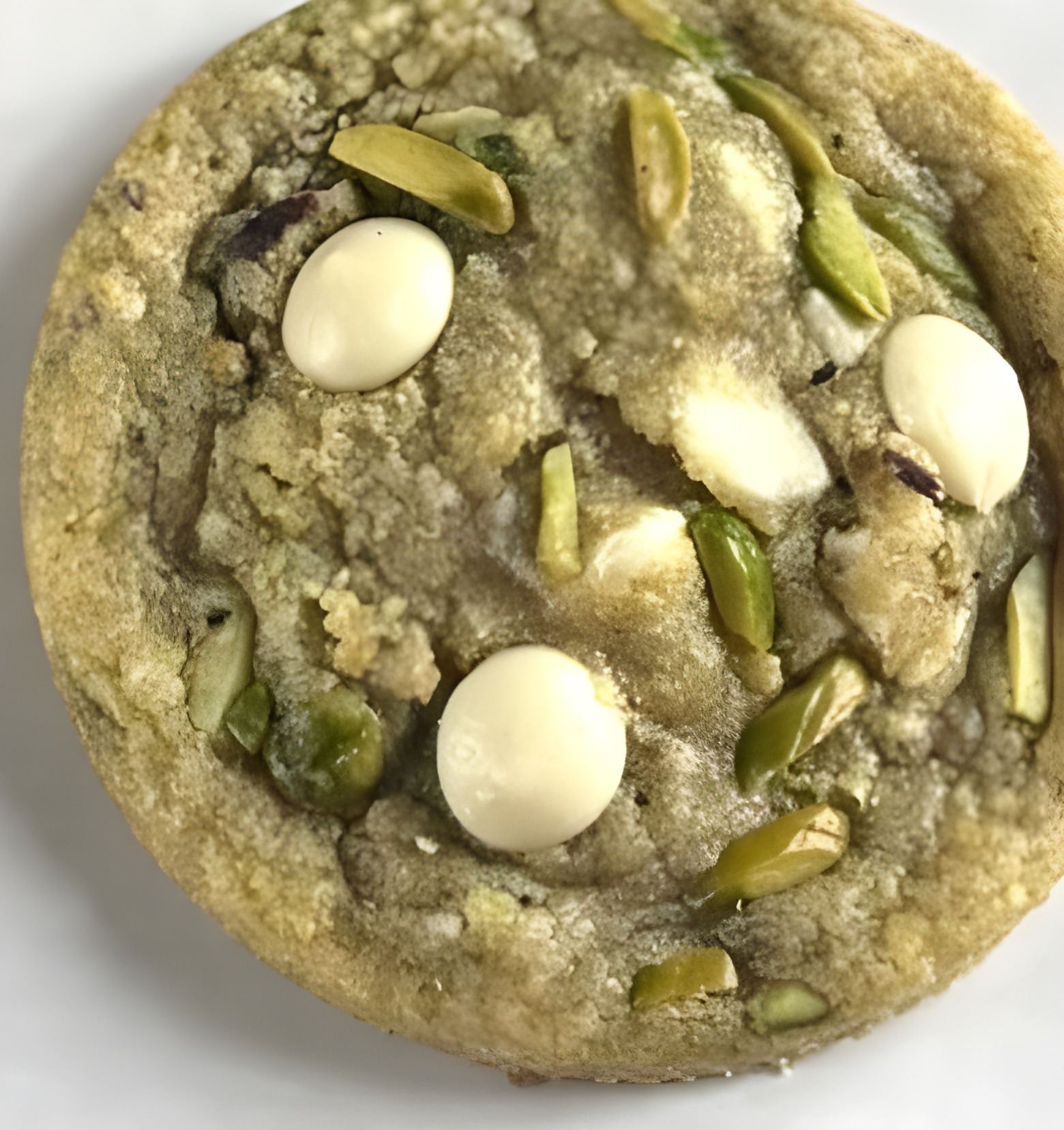 Pistachio white chocolate scooped cookie
